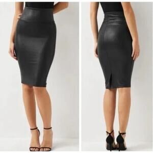Spanx Faux Leather Tummy Control Pencil Skirt Black- Large